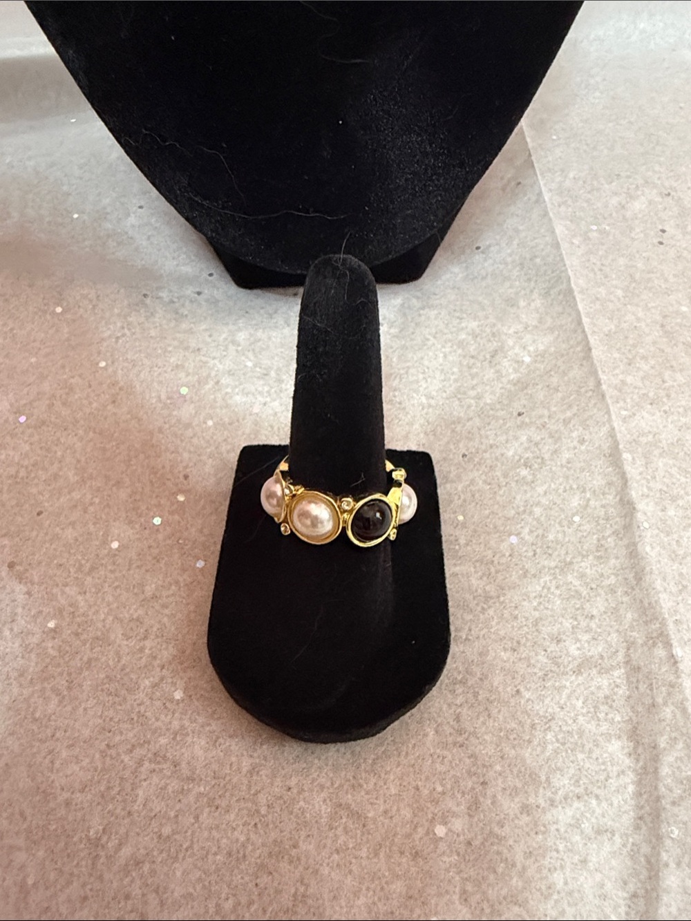 Gold-Tone Multi-Stone Statement Ring - White and Black Accents